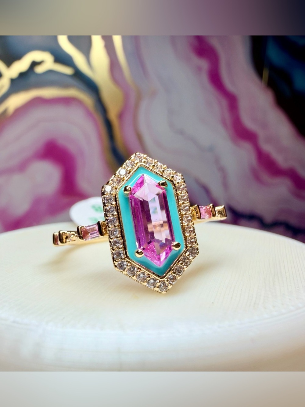 Bomb Party New Enamel OG Ring- “Salty But Sweet” on Gold, Size 8 -RG71234